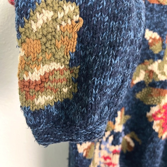 Liz Claiborne Lizwear Womens Floral Rose Chunky Knit Sweater Blue Cropped Large - Picture 4 of 8